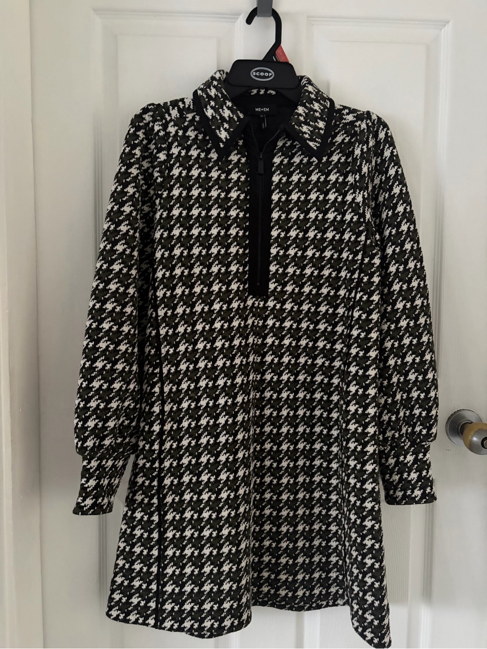 ME+EM Black & White Houndstooth Polo-Collar Shift Dress